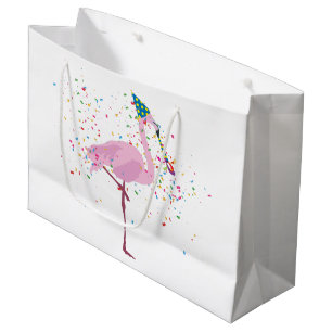 Flamingo Partying - Animals at Birthday Party Large Gift Bag