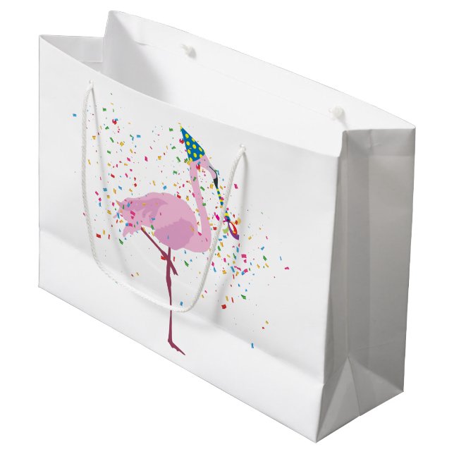 Flamingo Partying - Animals at Birthday Party Large Gift Bag (Front Angled)