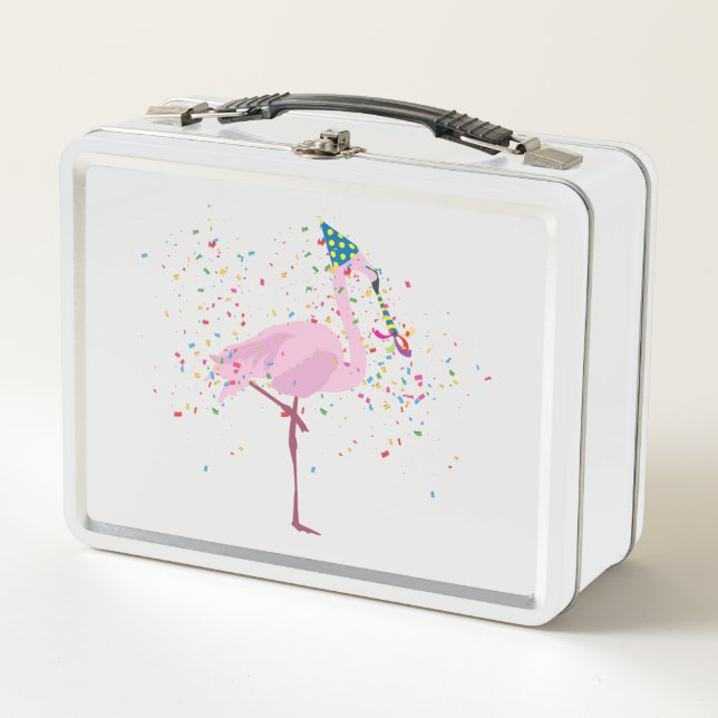 Flamingo Partying - Animals at Birthday Party Metal Lunch Box (Front)