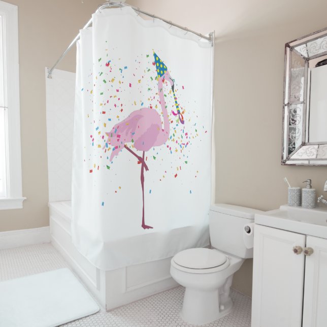 Flamingo Partying - Animals Having a Party Shower Curtain (In Situ)