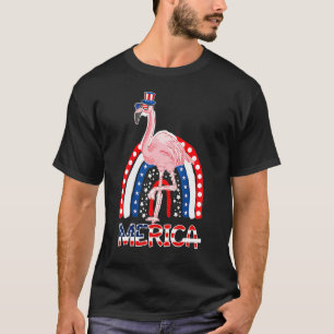 Flamingo Patriotic American Flag 4th Of July Red W T-Shirt