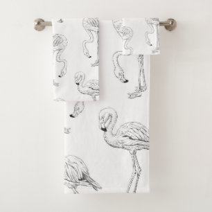 Flamingo pattern bath towel set