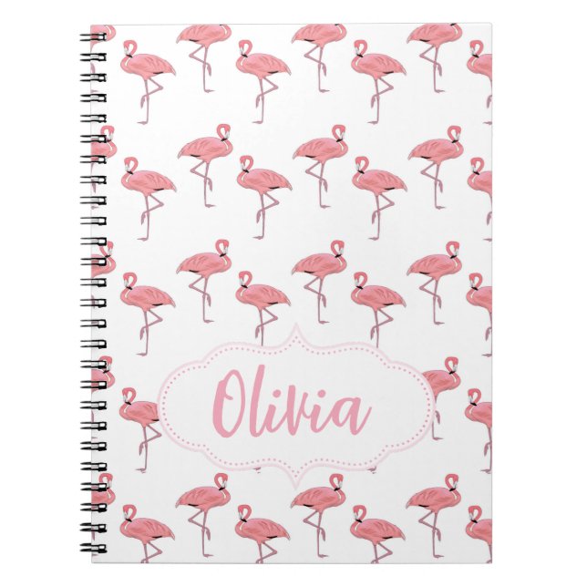 Flamingo Pattern Custom Name Notebook (Front)