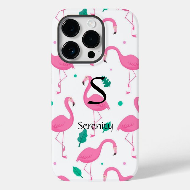 Flamingo pattern Monogram and Name Custom Case-Mate iPhone Case (Back)