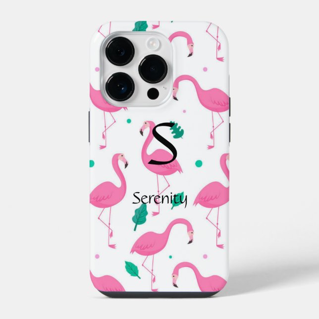 Flamingo pattern Monogram and Name Custom iPhone Case (Back)