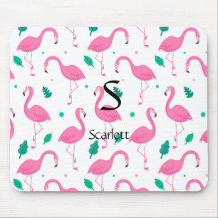 Flamingo pattern Monogram and Name Custom Mouse Mat