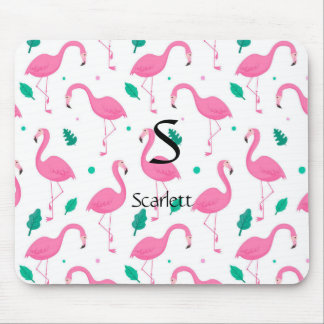 Flamingo pattern Monogram and Name Custom Mouse Mat