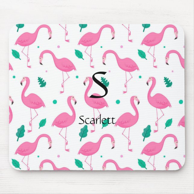 Flamingo pattern Monogram and Name Custom Mouse Mat (Front)