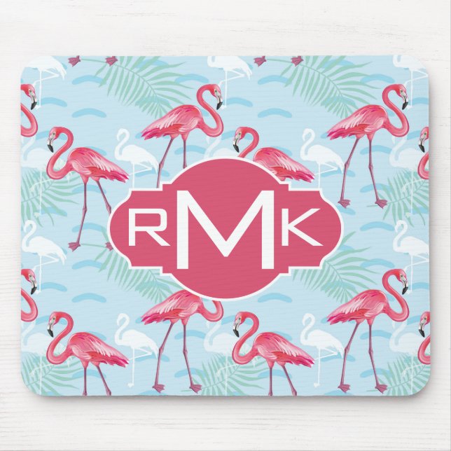 Flamingo Pattern | Monogram Mouse Mat (Front)