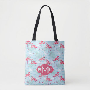 Flamingo Pattern Monogram Tote Bag
