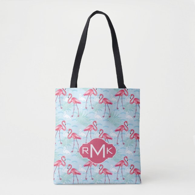 Flamingo Pattern | Monogram Tote Bag (Front)