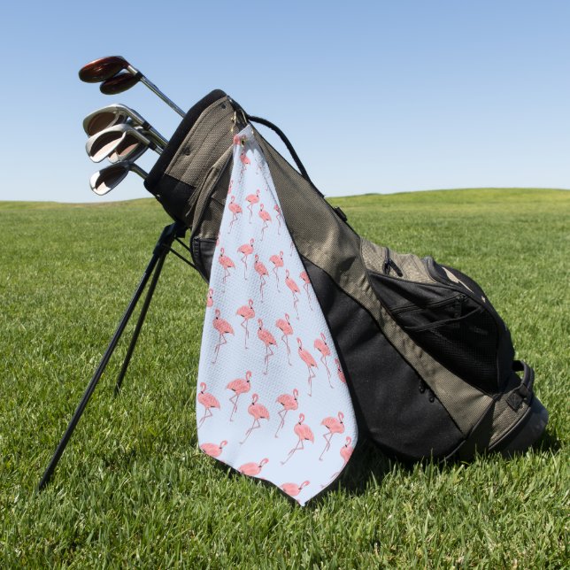 Flamingo Pattern on Sky Blue Golf Head Cover Golf Towel (Green)