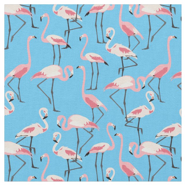 Flamingo Pattern on Summer Blue Fabric (Close Up)