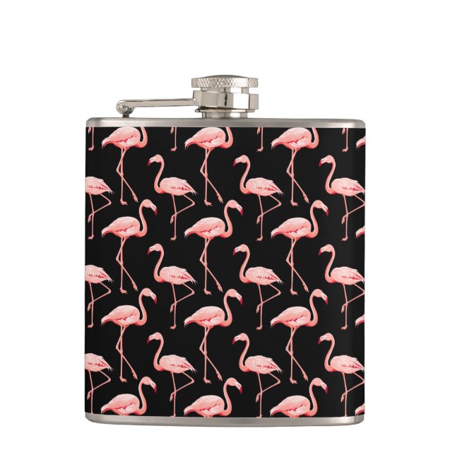 Flamingo Pattern Pink Bird Tropical Animal Lover Hip Flask (Front)