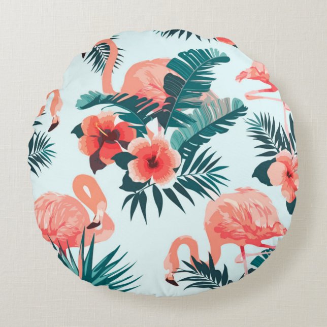 Flamingo Pattern Round Cushion (Front)