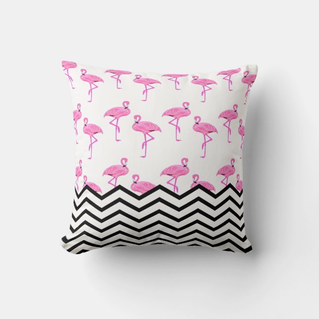 Flamingo Pattern with Chevron Stripes Cushion (Front)