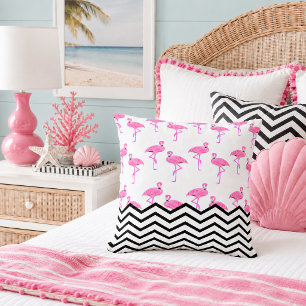 Flamingo Pattern with Chevron Stripes Cushion
