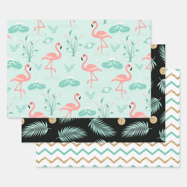  Flamingo Pattern  Wrapping Paper Sheet (Set)
