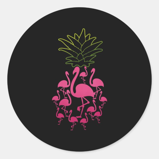 Flamingo Pineapple Cute Tropical Animal Fruit Girl Classic Round Sticker (Front)