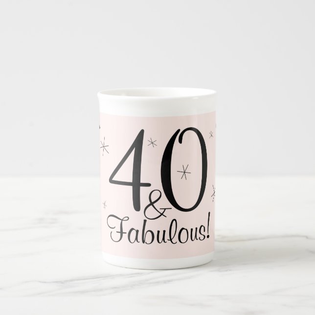 Flamingo Pink 40 and Fabulous! bone china mug (Front)