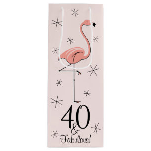 Flamingo Pink '40 and Fabulous!' gift bag bottle