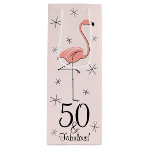 Flamingo Pink '50 and Fabulous!' gift bag bottle