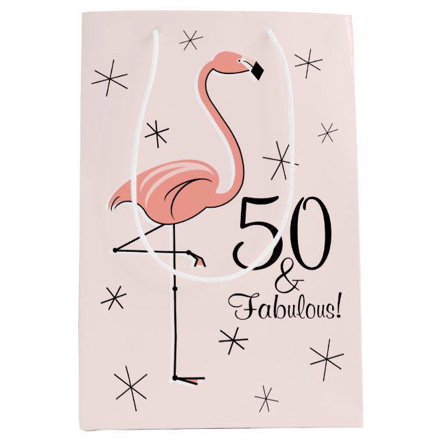 Flamingo Pink '50 and Fabulous!' gift bag medium (Front)