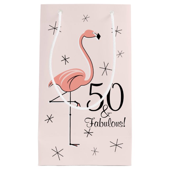 Flamingo Pink '50 and Fabulous!' gift bag small (Front)