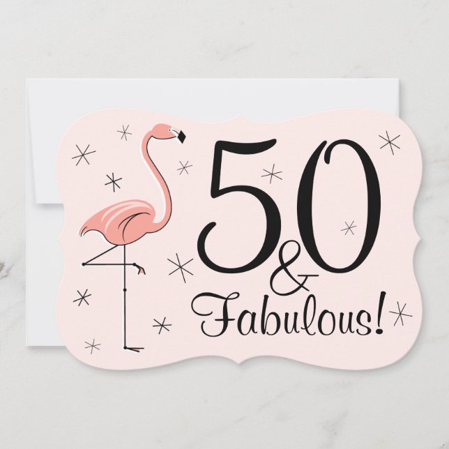 Flamingo Pink '50 and Fabulous' invitation bracket (Front)