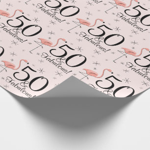 Flamingo Pink '50 and Fabulous!' wrapping paper