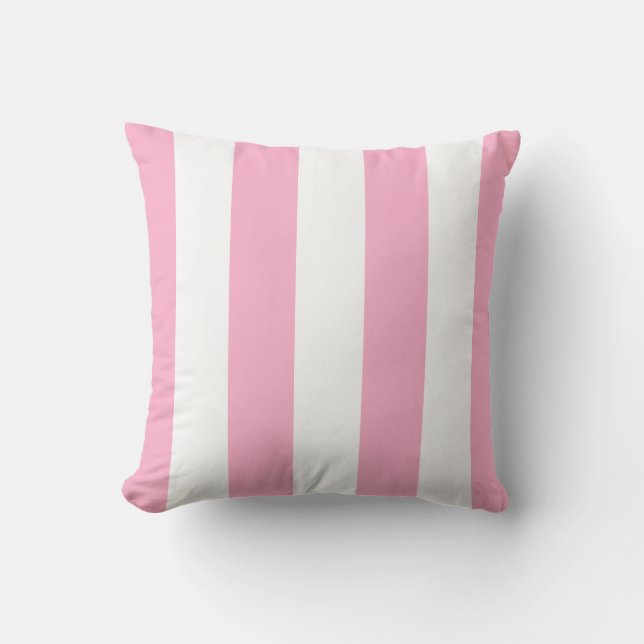 Flamingo Pink and White Stripe Lumbar Pillow (Front)