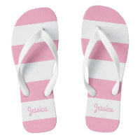 Flamingo Pink and White Stripe Personalised