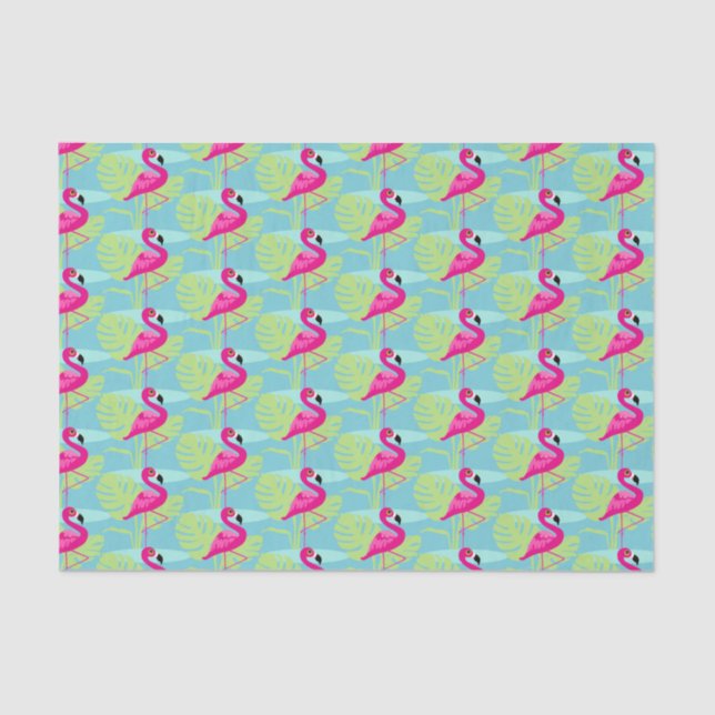 Flamingo pink aqua teal bird graphic tissue paper (Front)