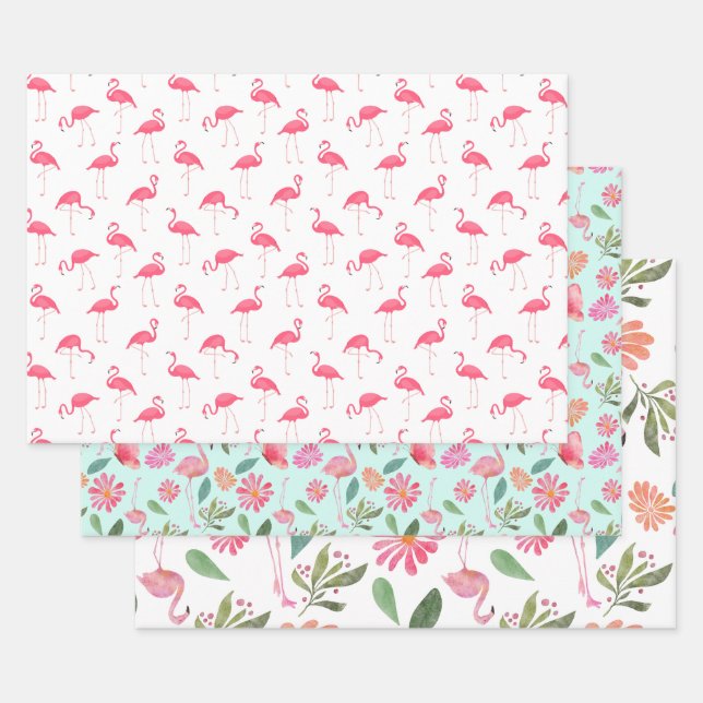 Flamingo Pink Bird Nature Tropical Bird Wrapping Paper Sheet (Set)