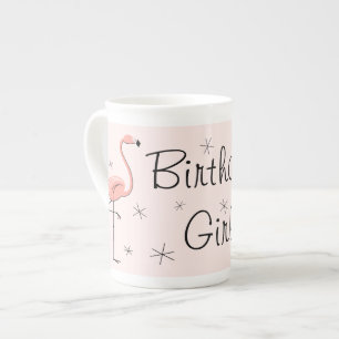 Flamingo Pink Birthday Girl bone china mug