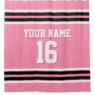 Flamingo Pink Black White Stripes Sports Jersey Shower Curtain