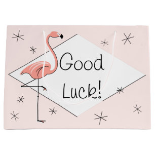 Flamingo pink diamond Good Luck! gift bag large