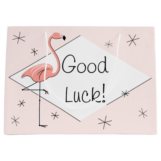 Flamingo pink diamond Good Luck! gift bag large (Front)