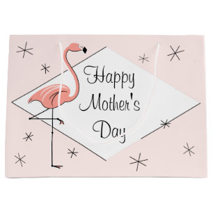 Flamingo Pink diamond Happy Mother's Day large Large Gift Bag
