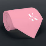 Flamingo Pink Elegant Monogram   Name one sided Tie<br><div class="desc">An elegant necktie featuring a bold white monogram across a Flamingo Pink background. On top of this monogram sits your first or last name spelled out in all capitals. If you prefer a bolder look for the personal name inside of the large letter you can do the following: Use the...</div>