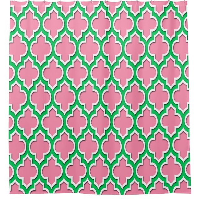 Flamingo Pink Emerald Green White XL Moroccan #4DS Shower Curtain (Front)