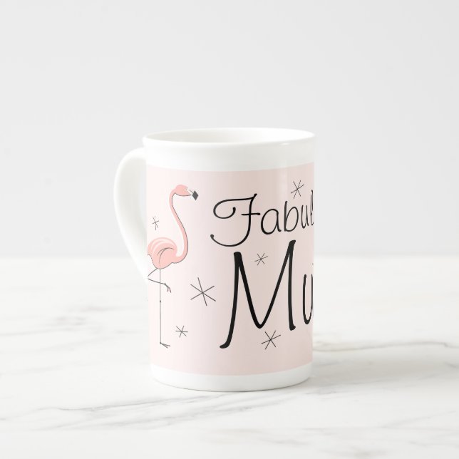 Flamingo Pink Fabulous Mum bone china mug (Front Left)