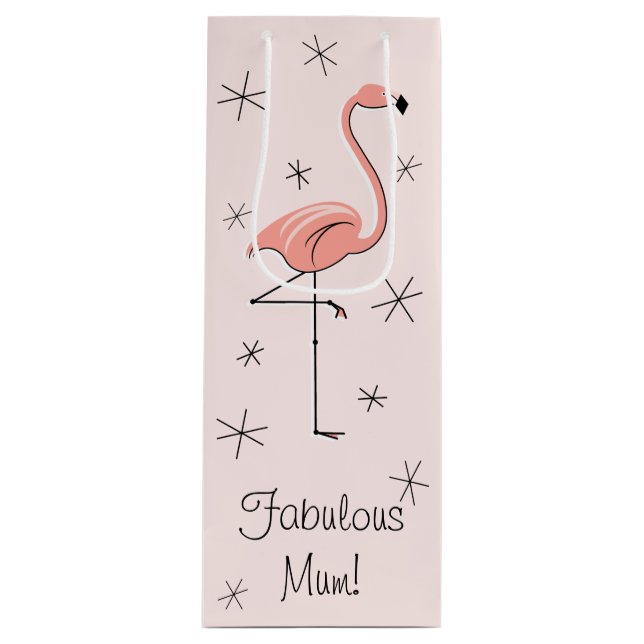 Flamingo Pink 'Fabulous Mum!' gift bag bottle (Front)