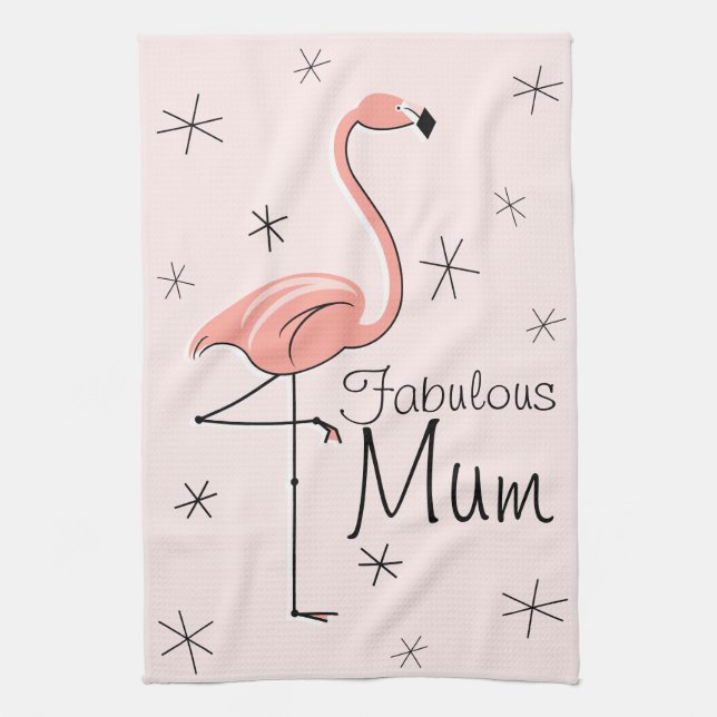 Flamingo Pink Fabulous Mum kitchen towel (Vertical)