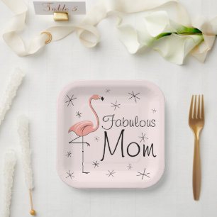 Flamingo Pink Fabulous Mum square Paper Plate