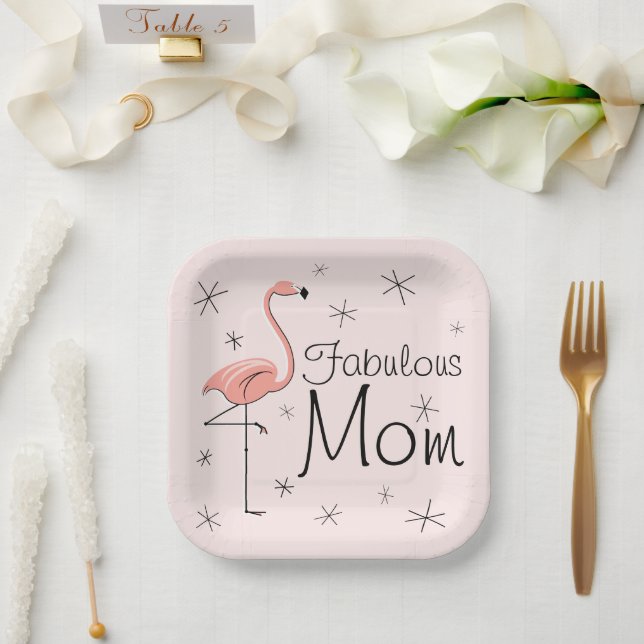 Flamingo Pink Fabulous Mum square Paper Plate (Wedding)