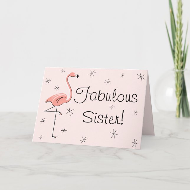 Flamingo Pink Fabulous Sister! birthday card (Front)