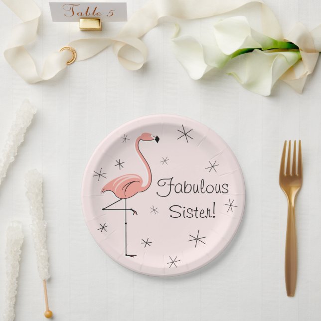 Flamingo Pink Fabulous Sister! paper plate (Wedding)