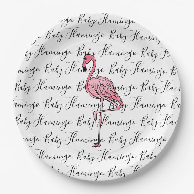 Flamingo | pink flamingo, pink tropical bird  paper plate (Front)