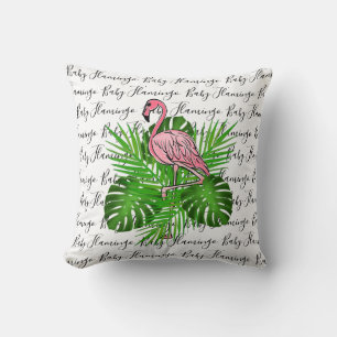 Flamingo, pink flamingo, tropical jungle leaves  cushion